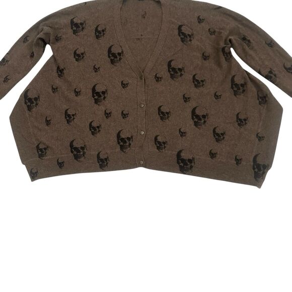 Skull Cashmere Women's Brown Skull Print Cardigan Cashmere Sweater Size S - Picture 5 of 12